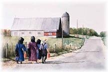Amish children coming home