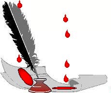Blood dripping on the writer's page.