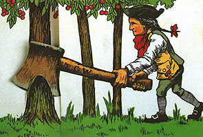 George Washington chopping down the cerry tree.