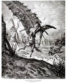 Don Quixote jousting with a windmill
