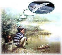 A boy fishes and dreams of catching the X Prize someday.