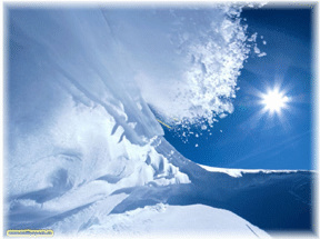 A snowscape of brilliant white and blue