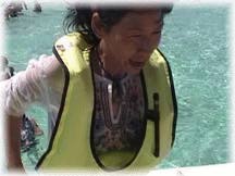 Happy with her stingray encounter.