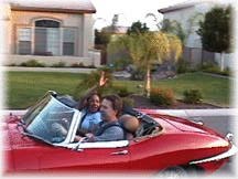 Diann get a ride in the Jaguar